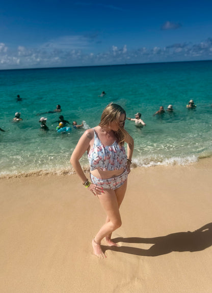 Women’s Lighthouse Print Bikini Pink & Blue Nautical Two-Piece Swimsuit