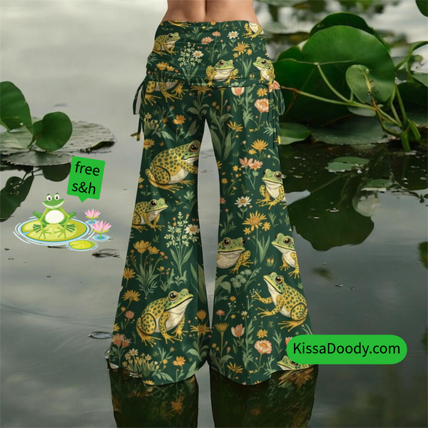 Mystic Frog Print Yoga Pants Green Fairycore High Waisted Leggings Stretchy Bottoms