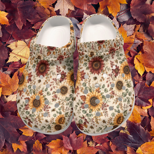 Fall Sunflower Garden All-Over Print Floral Fun Women's Classic Clogs