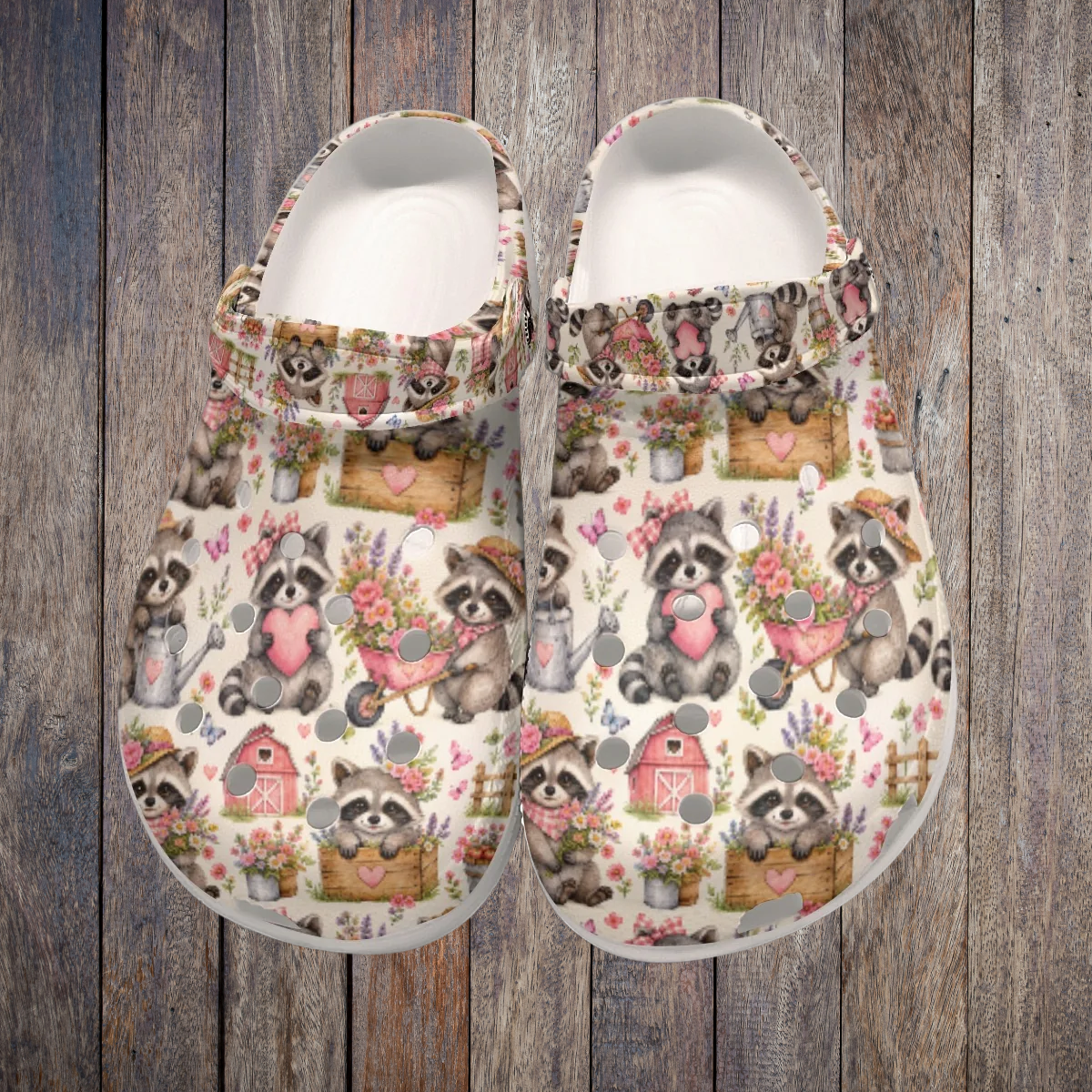 Gardening Raccoon Cute Farm Themed All-Over Print Women's Classic Clogs
