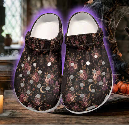Fall Black Cat Witch Crystals Spell All-Over Print Women's Classic Clogs