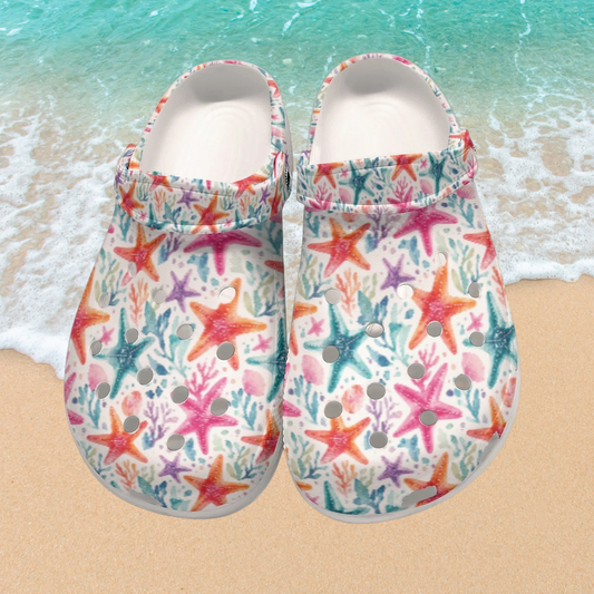 White Watercolor Sea Ocean Starfish Nautical Women's Classic Clogs