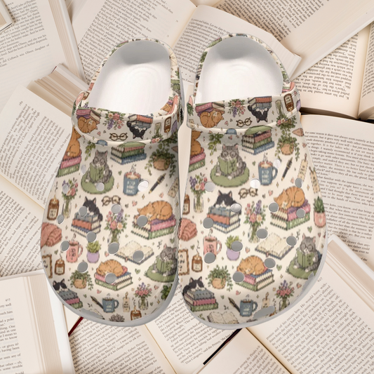 Cat's Reading Books All-Over Print Fun Cozy Women's Classic Clogs