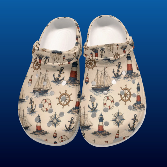 Vintage Nautical Lighthouse Sailboat Summer All-Over Print Women's Classic Clogs