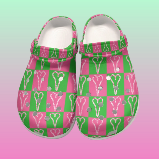 Women's Pink Green Heart Candy Cane Christmas Garden Clogs Pink Candy Candy Chic Fashion