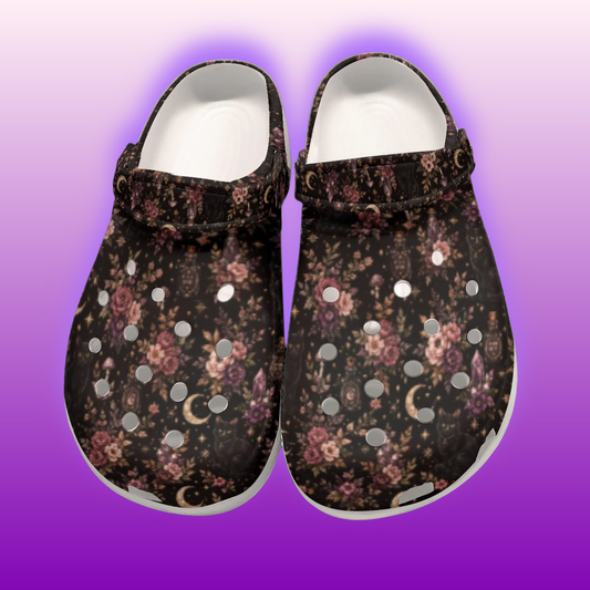 Fall Black Cat Witch Crystals Spell All-Over Print Women's Classic Clogs