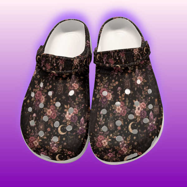 Fall Black Cat Witch Crystals Spell All-Over Print Women's Classic Clogs