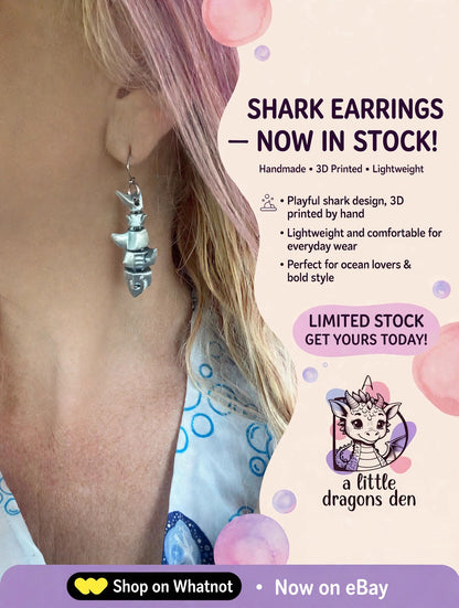 Shark Attack 3D Printed Dangle Earrings